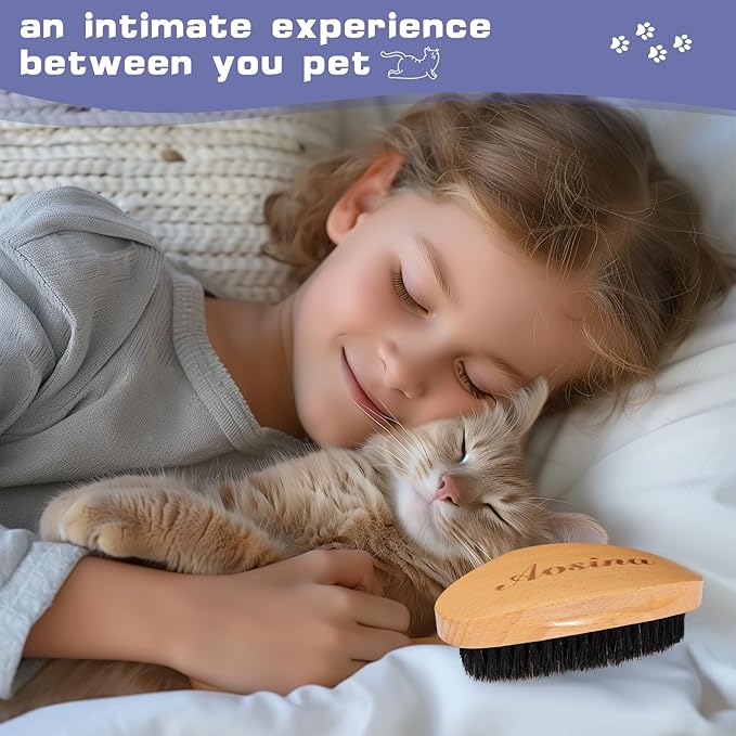 Ultimate Cat Brush for Shedding Control- Professional Cat Grooming Brush with Soft Boar Bristles - Cat Brushes for Indoor Cats- Promotes Healthy Coat and Relaxing Massages