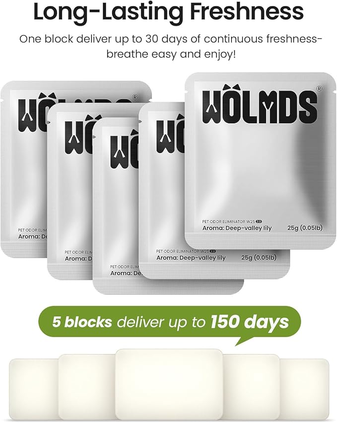 Odor Eliminator for Self-Cleaning Cat Litter Box – WOLMDS Cat Litter Deodorizer Gel for Strong Odor Absorber with Lily Aroma for Automatic Litter Boxes, Cat Essentials for Home, MSDS Certified (5 Pcs)