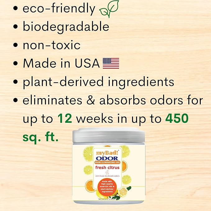 Odor Eliminator Essential Oil Gel 15 oz - Air Freshener - Eliminates Odors in Bathroom, Pet Area, Closets, RVs, Pet Areas (Fresh Citrus, 2 Pack)