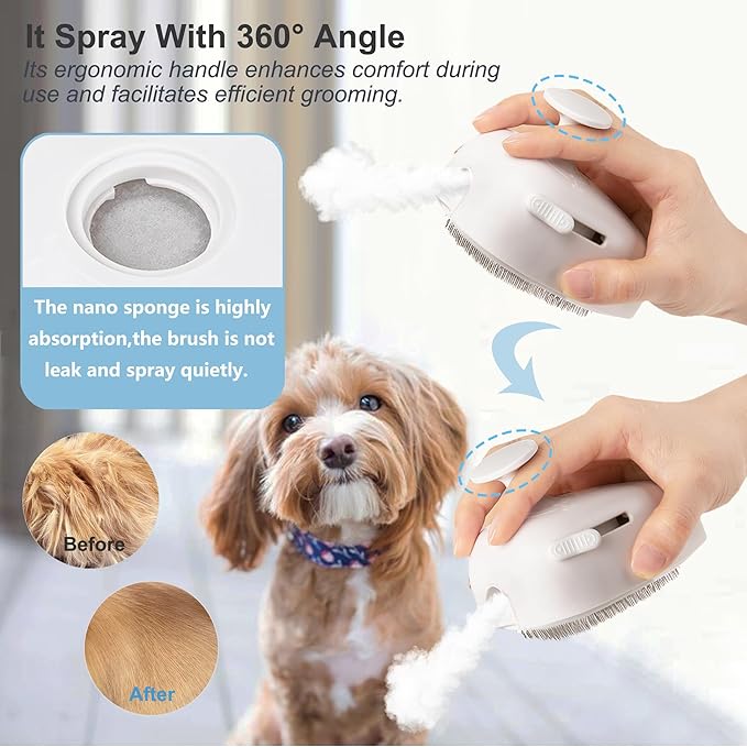 Cat Steam Brush for Shedding,Self Cleaning Cat Brush with Steam,Rechargeable Pet Steam Brush,Mist Brush Comb for Indoor Cats,Cat Hair Brush,Steamy Cat Brush for Short&Long Haired Pets.(White)