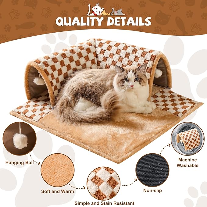 Marchul Cat Tunnel Bed for Indoor Cats, 2 in 1 Cat Bed and Tunnel Cat Toys, 62cm(24.5in) Cat Tunnel, with 3D Rebound Foam, Detachable & Washable Pet Bed and Play Tunnel, Non-Slip Bottom