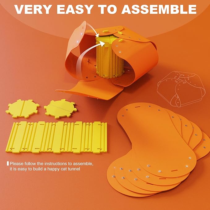 Spring Blossoms Cat Tunnel, Cat Cave for Indoor Cats Bed,Scratch Resistant Cat Toys for Medium Large Cats Hide and Seek Toy (Amber Orange)