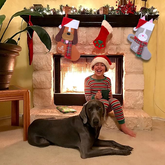 19.5'' Cute Pets 3D Christmas Stocking for Pets cat Xmas Holiday Pet Theme Gift (Gray-cat-Stocking)