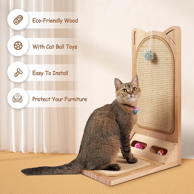 L Shaped Cat Scratcher, LitaiL Cat Scratching Post with Ball Toy, Sisal Cat Scratch Pad, Protecting Furnsiture Cat Scratching for Indoor, Large Size Cat Scratcher for Cats