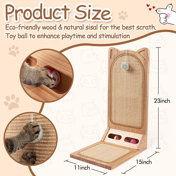 L Shaped Cat Scratcher, LitaiL Cat Scratching Post with Ball Toy, Sisal Cat Scratch Pad, Protecting Furnsiture Cat Scratching for Indoor, Large Size Cat Scratcher for Cats