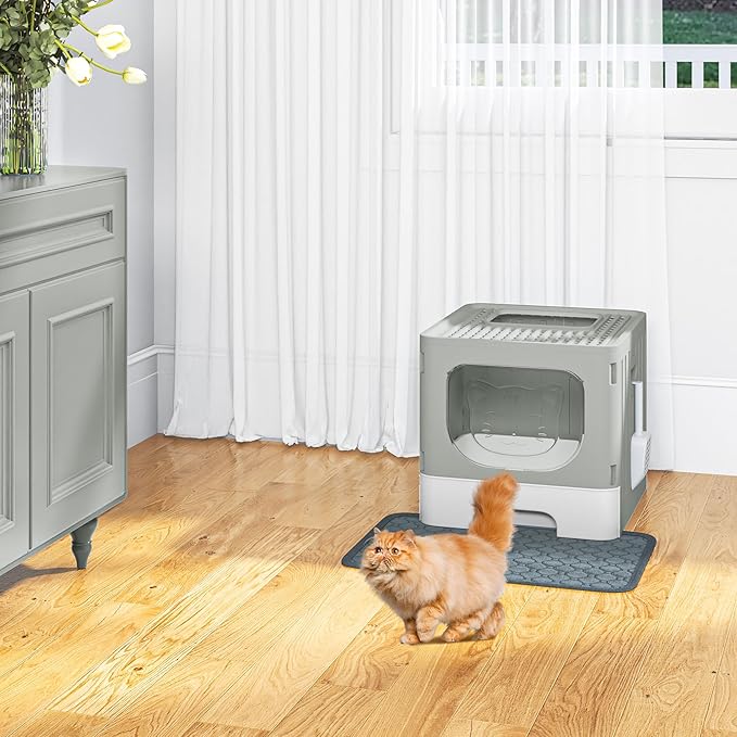YITAHOME Large Enclosed Cat Litter Box with Cushion, Anti-Splash Closed Litter Boxes with Litter Scoop Front Entry Top Exit Door, Easy to Install and Clean