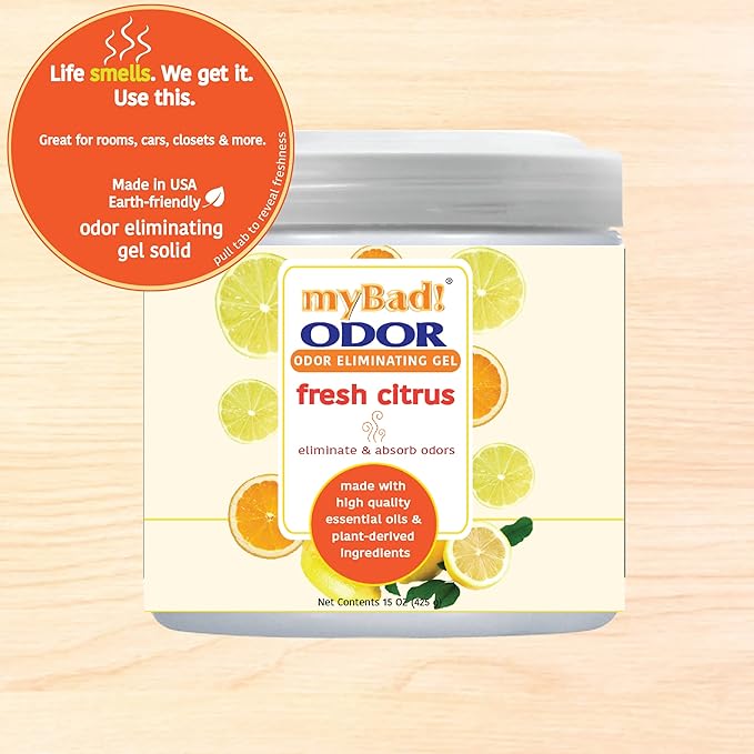 Odor Eliminator Essential Oil Gel 15 oz - Air Freshener - Eliminates Odors in Bathroom, Pet Area, Closets, RVs, Pet Areas (Fresh Citrus, 2 Pack)