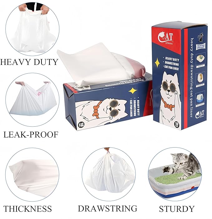Litter Box Liners, Disposable Cat Litter Liners, Heavy Duty Plastic Litter Box Liners, Jumbo Size: 36 * 19 inch, Close & Scratch Resistant (10 Count, Scent Free)