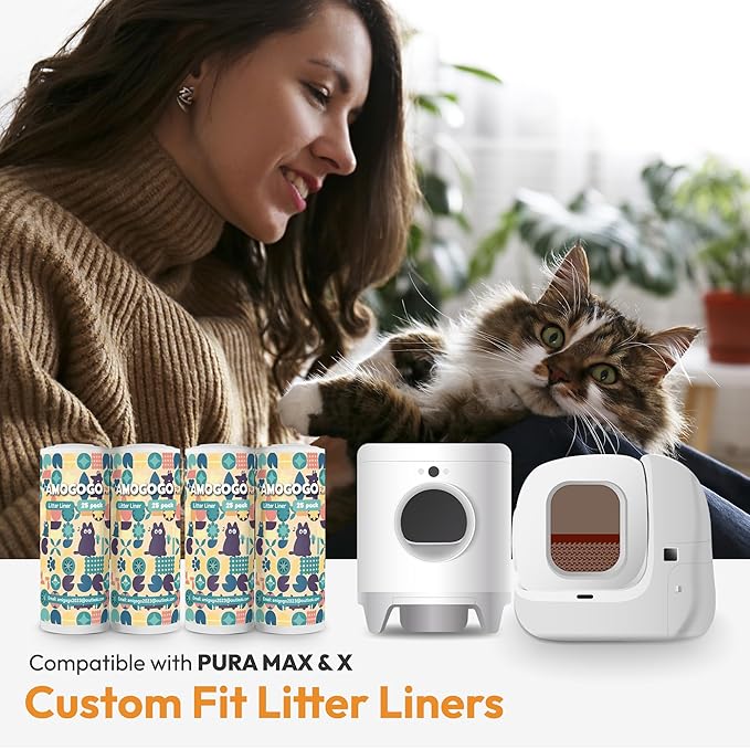 Self-Cleaning Litter Box Liner Bags, Compatible with PETKIT Pura Max & X, Leak-Proof Replacement Waste Bags, 100 Count Cat Litter Trash Bags with Drawstring, 21.8" x 12.4"