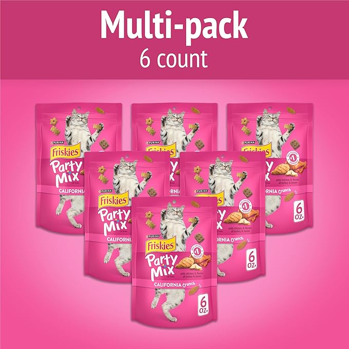 Purina Friskies Cat Treats, Party Mix California Crunch With Chicken - (Pack of 6) 6 oz. Pouches