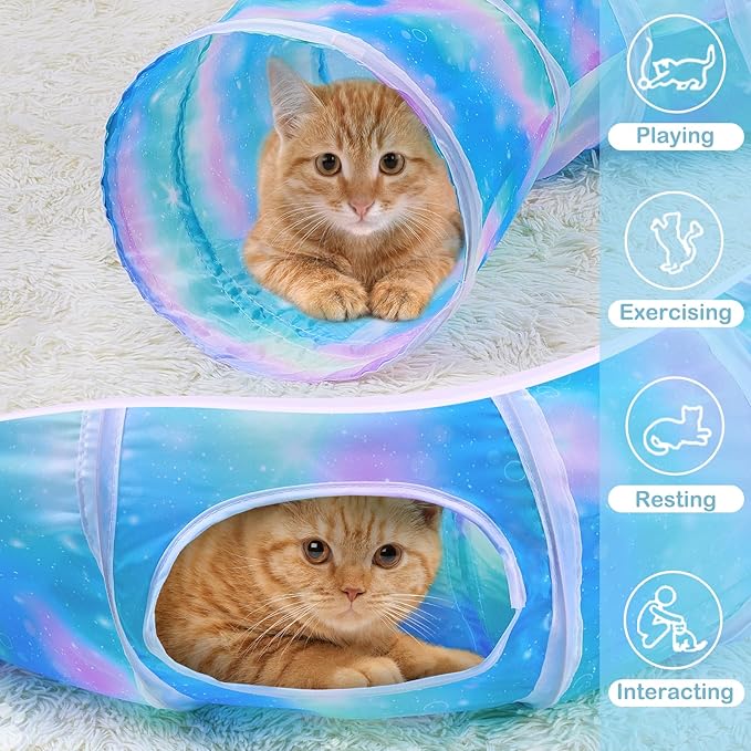 Cat Tunnels for Indoor Cats S-Shape Cat Tunnel Cute Cat Toys Foldable Cat Tube with Mouse Toy Funny Cat Stuff