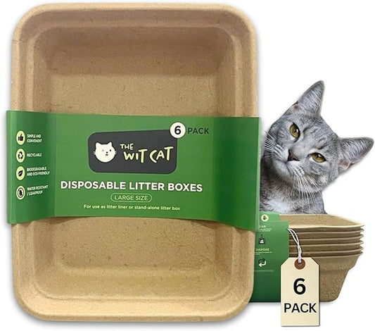 Disposable Litter Boxes for Cats | 6-Pack, Large Size | Sturdy and Water Resistant | Practical and Sustainable