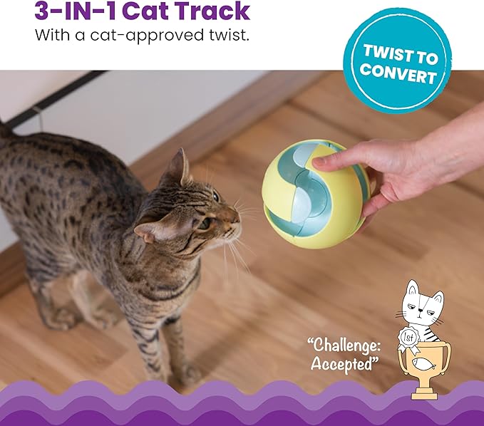 Catstages Twist-A-Ball Track Convertible Cat Track with Three Ways to Play, Standing, Infinity, or Rolling Ball Track, Blue