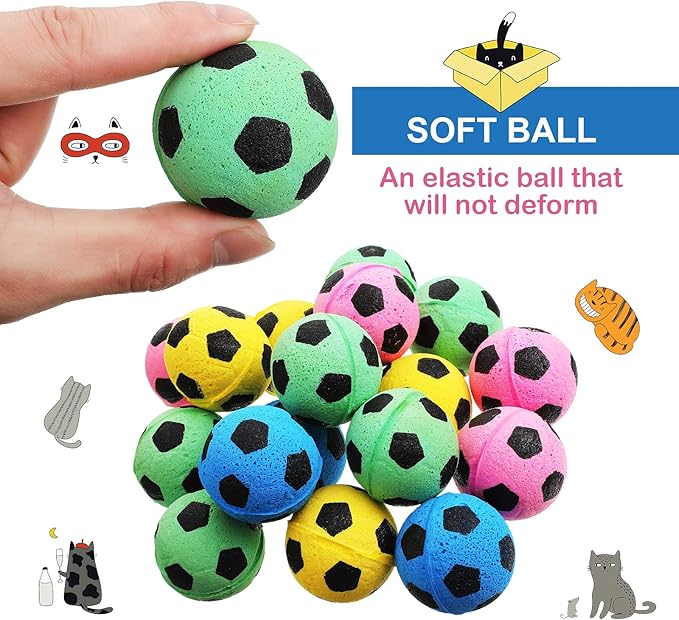 Skylety 32 Pieces Foam Sponge Football Cat Interactive Cat Soccer Toy Sports Ball for Cat Kitten Pet
