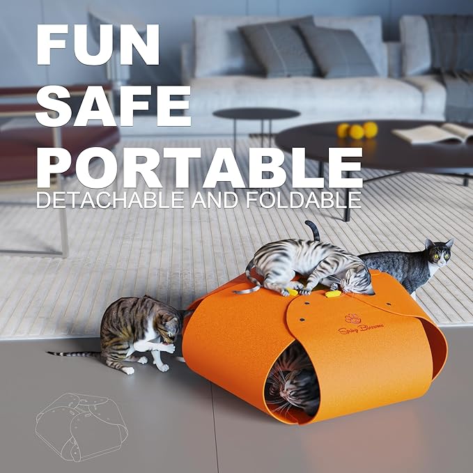 Spring Blossoms Cat Tunnel, Cat Cave for Indoor Cats Bed,Scratch Resistant Cat Toys for Medium Large Cats Hide and Seek Toy (Amber Orange)