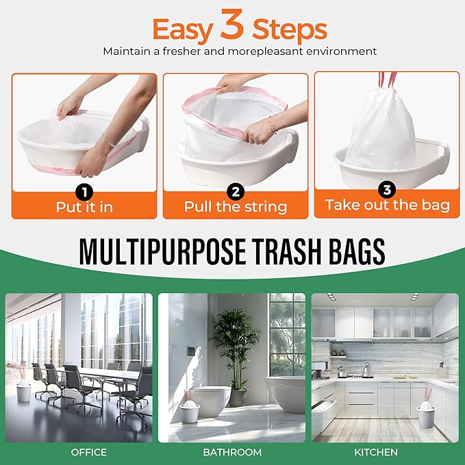 Drawstring Cat Litter Box Liners 100 Pack-Robot Litter Liner Bags for Robot 3 and 4 Cleanpethome/PETKIT PuraX PuraMax Catlink Self-cleaning Cat Litter Box Bag Heavy Duty Litter Box Robot Waste Bags