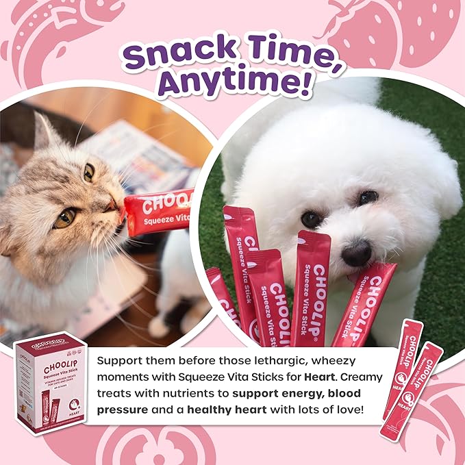 Squeeze Vita Stick Lickable Treats for Dogs & Cats. 7 Heart Support Sticks with Essential multivitamins. Soft and Tasty Paste for All Life Stages, Supporting Heart Health