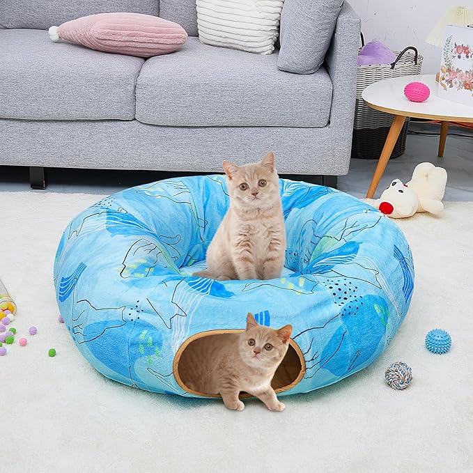 Cat Tunnel Bed, Cat Tunnels Cat Toys for Indoor Cats S-Shape Cat Tube and Cat Donut Tunnel Cave Large Cat Toys Interactive Cat Stuff Supplies