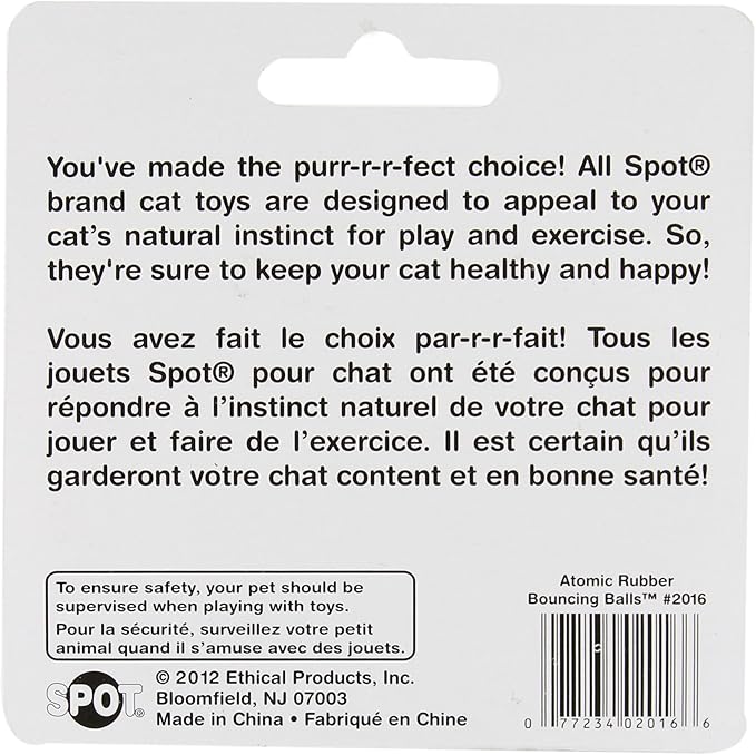 SPOT Atomic Rubber Bouncing Balls - Play Toy for Cats and Kittens, Bumpy Shape Makes Playing More Fun, Great to Keep Cats Entertained and Exercised - 1.5" Assorted 2-Pack