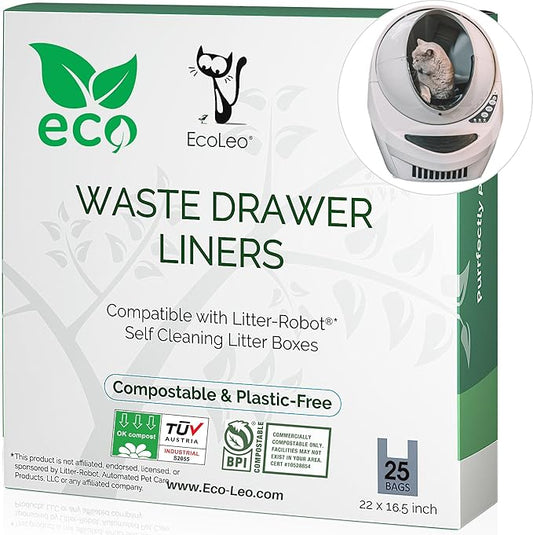 EcoLeo, Compatible with Litter-Robot 3, Plant-Derived and Plastic-free, Handle Waste Drawer Liner Bags, Thick, for Automatic Litter Box, Compatible with Leo's Loo