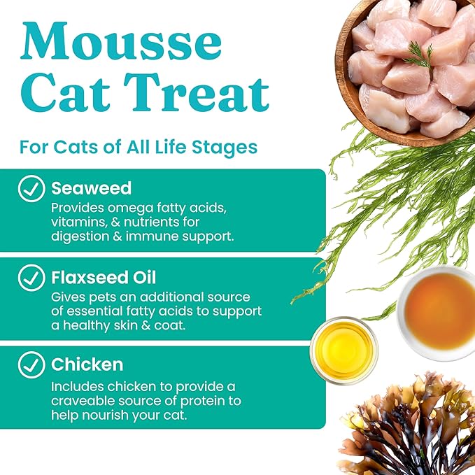 Solid Gold Lickable Cat Treats - Chicken SeaMeal Squeeze Squeezable Cat Treats for Indoor Cats 30 Pack - Made with Fiber-Rich Seaweed for Digestive Health & Immune Support - 3 oz / 30 Count