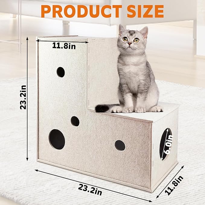 Cat Tunnel, L-Shape Cat Hideaway, Cat Tunnels for Indoor Cats, Grey Soft Felt Cat Toy, Pet Cat Play Tunnel with Interactive Peek Hole