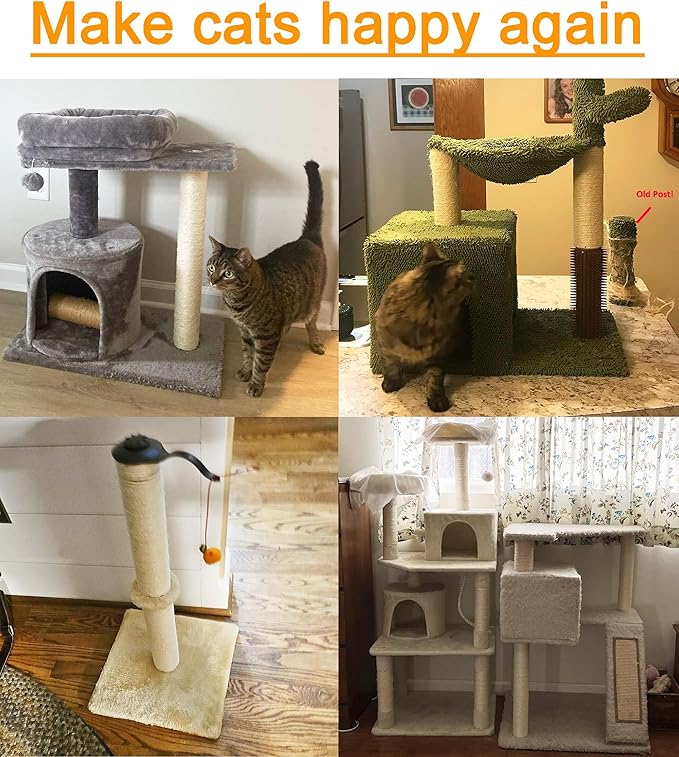 4 Pcs 3.1in 7.9cm Diameter Cat Scratching Post Replacement Sisal Pole with Screws and Bolts and Wrench for Cat Tree Condo (35cm/13.78in, M10)