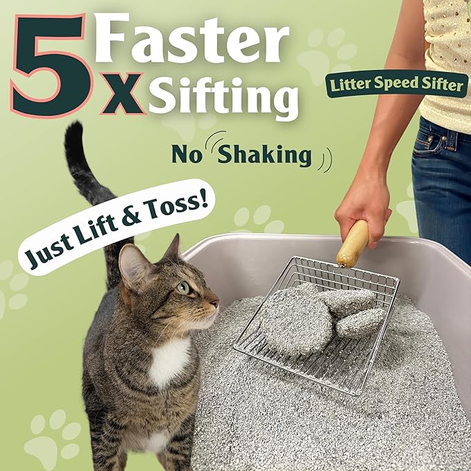 Sprinkle & Sweep Litter Box Deodorizer - Cat Litter Deodorizer Non Toxic and Safe for Kittens - Litter Deodorizer Instantly Eliminates Foul Litter and Urine Odors (1 Bag + Speed Sifter)
