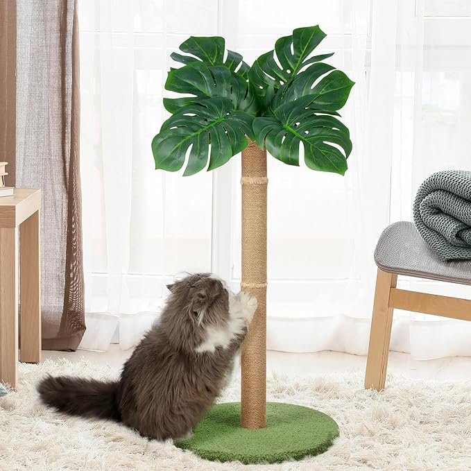 Cat Scratching Post 39.4 inch Tall Cat Tree for Indoor Cats Large Adult Cat Scratching Post with Sisal Rope,Cute Kitten Cat Scratcher in Monstera Plants