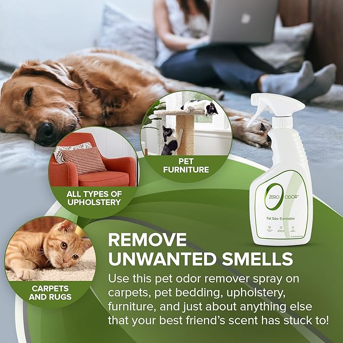 Zero Odor - Pet Eliminator Permanently Eliminate Air & Surface Odors – Patented Molecular Technology Best For Carpet, Furniture, Beds Smell Great Again (Over 400 Sprays Per Bottle)