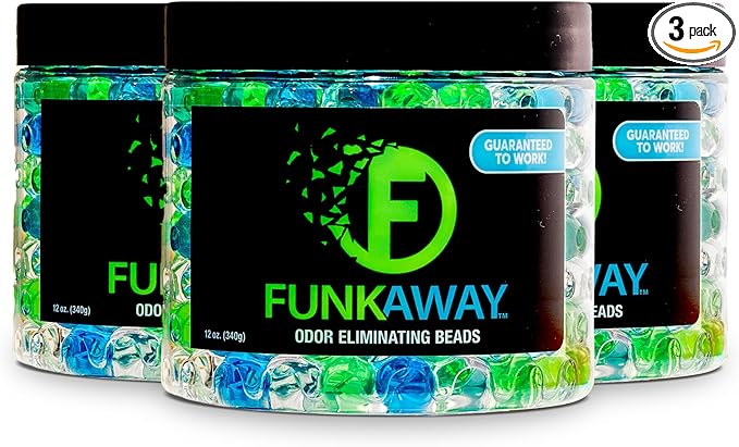 FunkAway Odor Eliminating Beads, 12 oz., 3 Pack, Supercharged Odor Absorbing Beads for the House, Car or Gym, Eliminate Smoke, Pet and Bathroom Odors for Long-Lasting Results