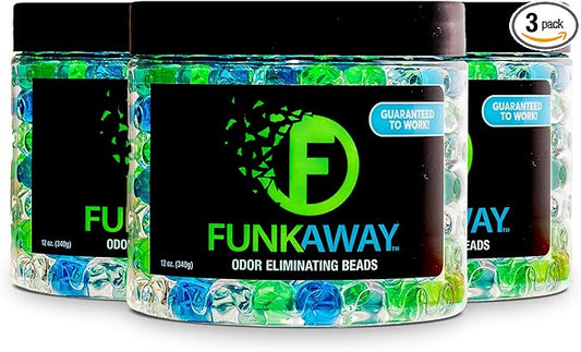 FunkAway Odor Eliminating Beads, 12 oz., 3 Pack, Supercharged Odor Absorbing Beads for the House, Car or Gym, Eliminate Smoke, Pet and Bathroom Odors for Long-Lasting Results