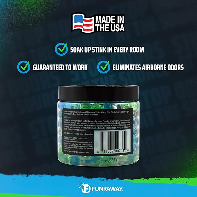 FunkAway Odor Eliminating Beads, 12 oz., 3 Pack, Supercharged Odor Absorbing Beads for the House, Car or Gym, Eliminate Smoke, Pet and Bathroom Odors for Long-Lasting Results