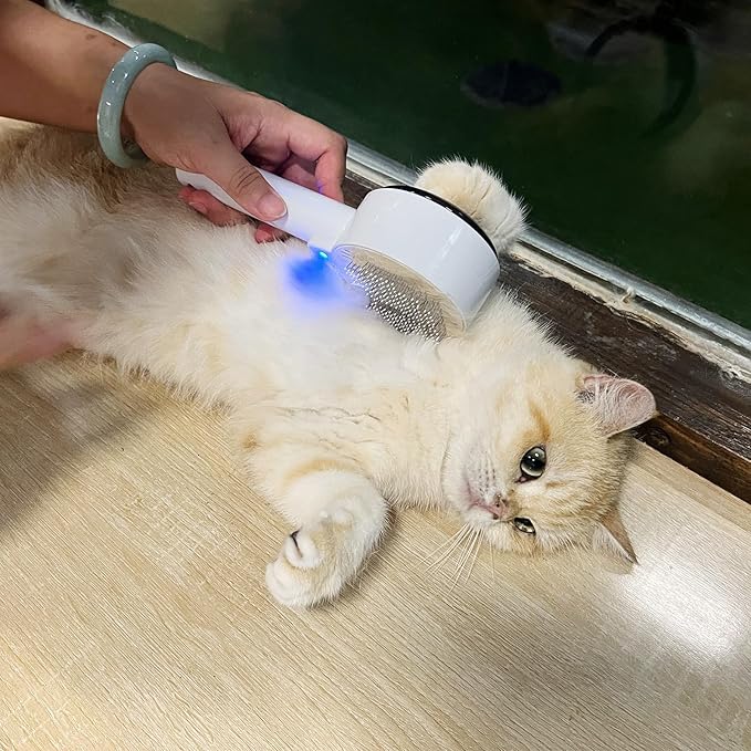 Donut 2-Gear Pet Steam Slicker Brush With UV, 4-in-1 Detangler Spray Dematting Brush For Shedding, Hair Remover With Release Button. For Indoor Long Or Short Hair Dogs, Cats, Rabbits. (White)