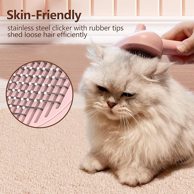 L&W BROS. Cat Steam Brush for Shedding Self Cleaning Steamy Cat Brush Cats Hair Grooming Brush Misting Cat Steamer Brush for Long Haired Cats(Pink)