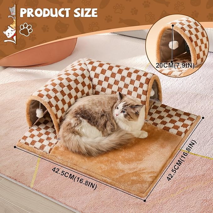 Marchul Cat Tunnel Bed for Indoor Cats, 2 in 1 Cat Bed and Tunnel Cat Toys, 42.5cm(16.73in) Cat Tunnel, with 3D Rebound Foam, Detachable & Washable Pet Bed and Play Tunnel, Non-Slip Bottom