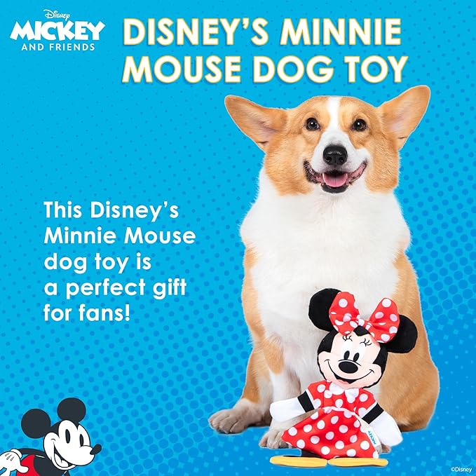 Minnie Mouse Plush Squeaky with Flattie Crinkle Body Dog Toy 13.5in | Disney Dog Toys | Plush Squeaker Toy for Dogs Inspired by Minnie Mouse, Disney Mickey and Friends