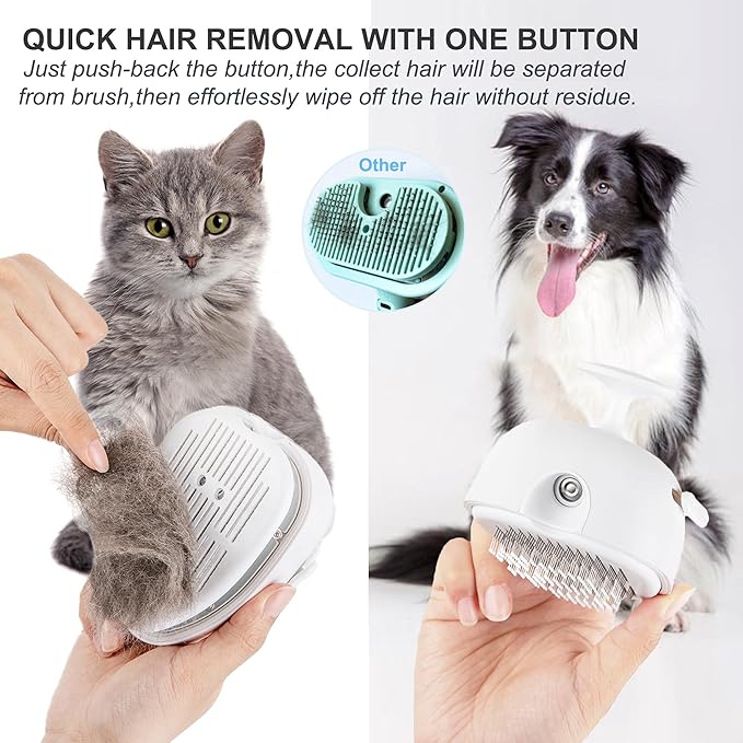 Cat Steam Brush for Shedding,Self Cleaning Cat Brush with Steam,Rechargeable Pet Steam Brush,Mist Brush Comb for Indoor Cats,Cat Hair Brush,Steamy Cat Brush for Short&Long Haired Pets.(White)