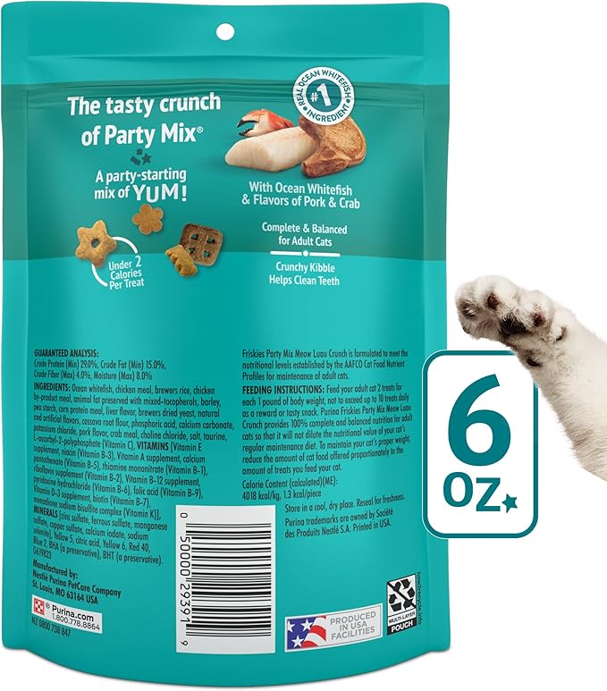 Purina Friskies Cat Treats, Party Mix Meow Luau Crunch - (Pack of 6) 6 oz. Pouches