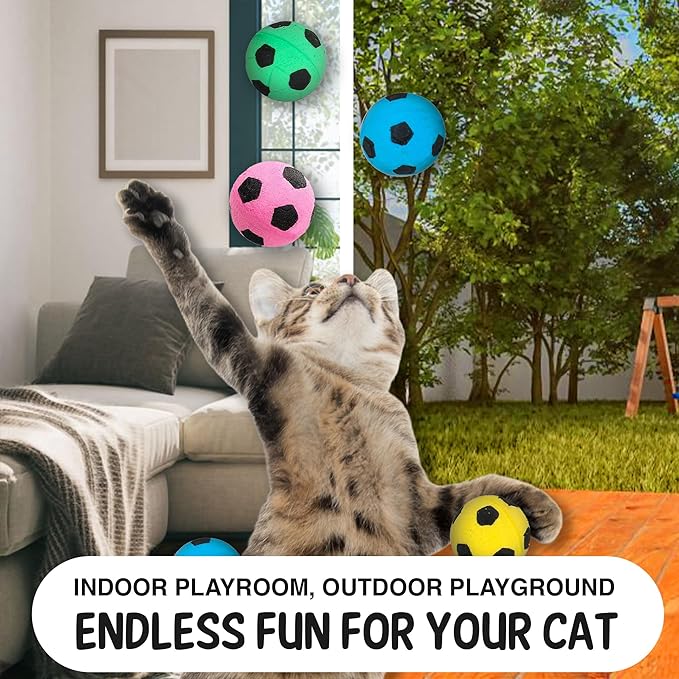 Vila Cat Soccer Balls, Feline Entertainment and Enrichment, Physical, and Mental Workout, Kitty’s Silent Companion, Foam Sponge, Pink, Yellow, Green, Blue, 1.5” -2” (Diameter), 12 Pcs per Pack 
