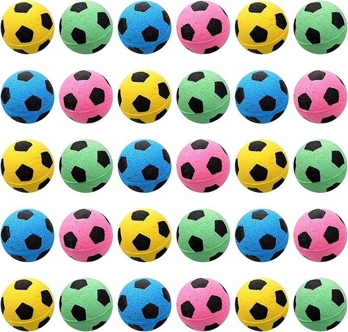Skylety 32 Pieces Foam Sponge Football Cat Interactive Cat Soccer Toy Sports Ball for Cat Kitten Pet