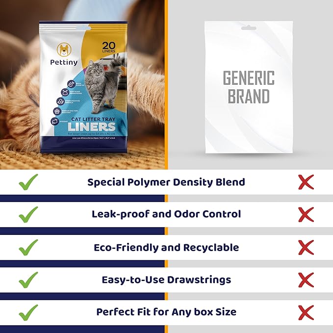 Cat Litter Box Liners with Drawstrings - 34" x 16" Scratch Resistant Cat Litter Bags for Medium & Large Litter Trays - Kitty Litter Bags and Cat Box Liners - Easy to Use Cat Litter Liners - 20 Count