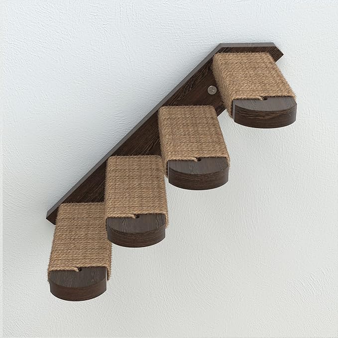 Skywin Cat Steps - Solid Rubber Wood Cat Stairs Great for Scratching and Climbing - Easy to Install Wall Mounted Cat Shelves for Playful Cats (Brown, Left to Right)