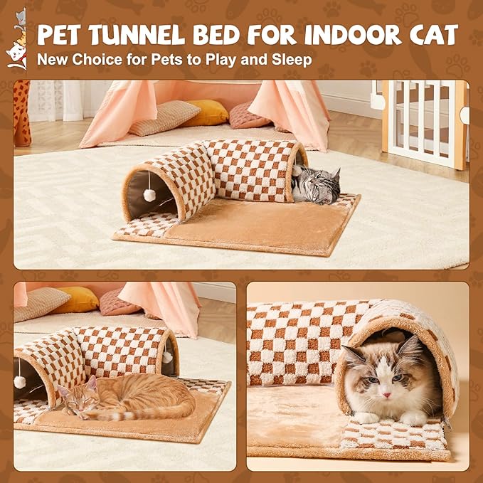Marchul Cat Tunnel Bed for Indoor Cats, 2 in 1 Cat Bed and Tunnel Cat Toys, 70cm(27.6in) Cat Tunnel, with 3D Rebound Foam, Detachable & Washable Pet Bed and Play Tunnel, Non-Slip Bottom
