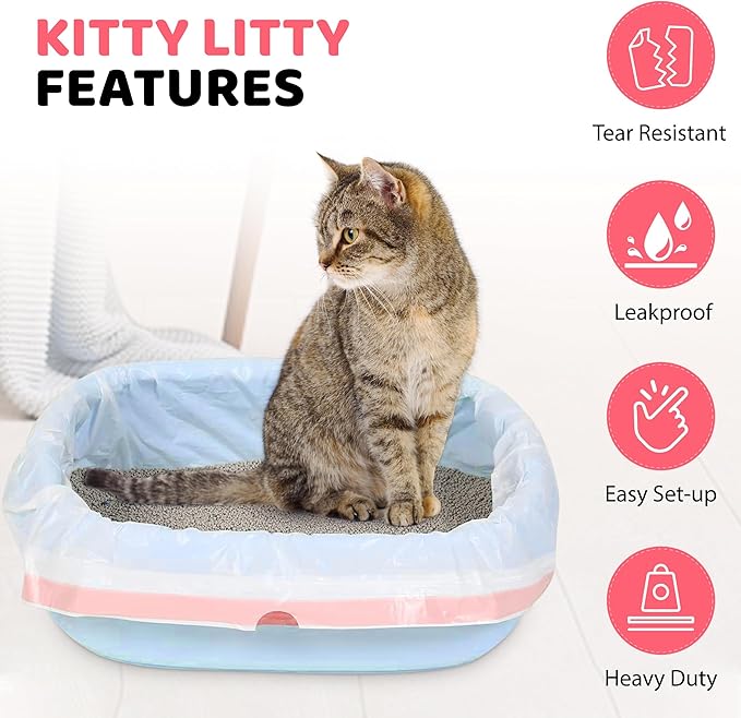 Cat Litter Box Liners 60 Count Drawstring, Kitty Litty Waste Liner Clean Up