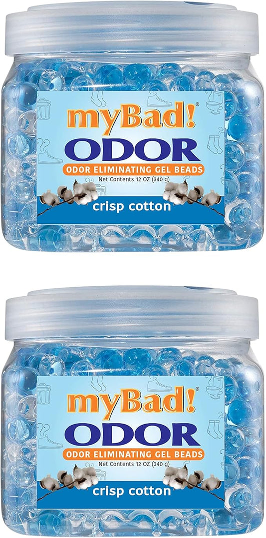 Odor Eliminator Essential Oil Gel Beads 12 oz - Air Freshener - Eliminates Smells in Bathroom, Pet Area, Closets, RVs, Pet Areas (Crisp Cotton, 2 Pack)