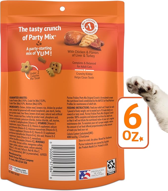 Purina Friskies Cat Treats, Party Mix Original Crunch - (Pack of 6) 6 oz. Pouches