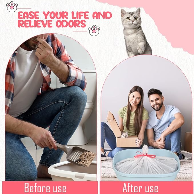 120 Count Large Cat Litter Box Liners 31 x 18 Inch Drawstring Cat Litter Bags Liners Cat Litter Pan Liner Portable Cat Liners for Pets Cats Litter Box