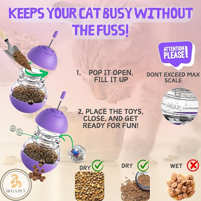 Cat Treat Toy for Indoor Cats - 16.3 '' Cat Interactive & Wand Toy for Bored Adult & Kitten Puzzle Slow Feeder Training Bowl Food Dispenser Track Balls - Christmas & Birthday Gifts (Purple)