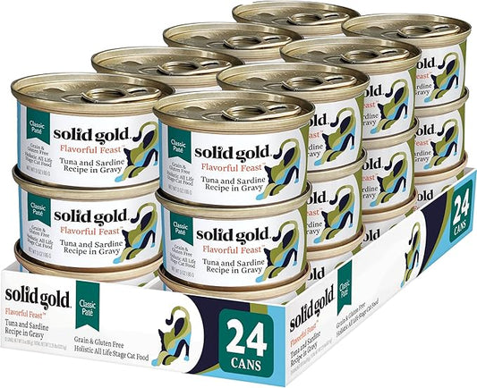 Solid Gold Flavorful Feast Wet Cat Food - Tuna & Sardine Pate - Canned Cat Food, 24 Pack